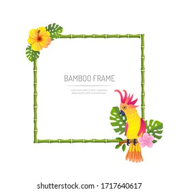 marco bambú con loro en ilustración vectorial de fondo blanco