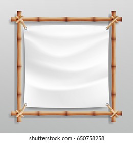 Bamboo Frame With Realistic Paper Background. For Your Message. Empty Canvas For Text. Realistic Illustration.