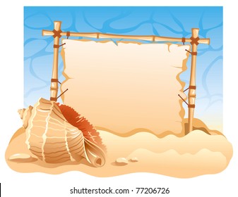 Bamboo Frame with seashell. Detailed vector picture.