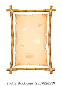 Bamboo frame with slightly torn parchment for vintage themed banners. Vector cartoon illustration