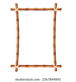 Bamboo frame from sticks and rope in cartoon style, border isolated on white background. Tribal panel, game menu.