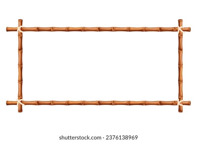 Bamboo frame from sticks and rope in cartoon style, border isolated on white background. Tribal panel, game menu.