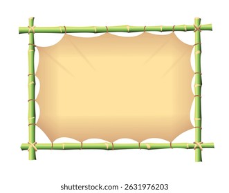 Marco de bambú con la lona estirada en el fondo blanco. Ilustración vectorial