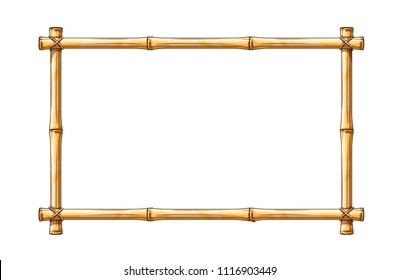 Bamboo frame template for tropical signboard with ropes and copyspace place for text, isolated on white transparent background.