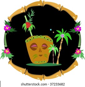 Bamboo Frame with Tiki Drink Vector