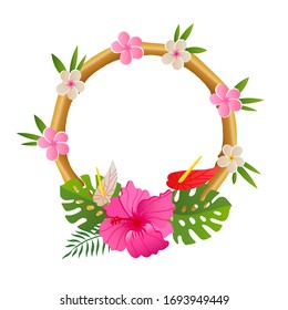 bamboo frame with tropic flower on white background vector illustration