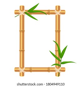 Bamboo frame with tropical leaves. Holiday, summer vacations, touristic hotel banner, poster design, advertisement, announcement, menu empty template. Vector bamboo frame isolated on white