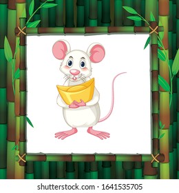 Bamboo frame and white rat with gold illustration