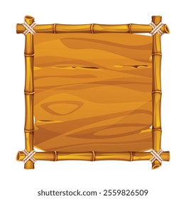 Bamboo frame with wooden board texture. Perfect for rustic designs. Vector cartoon illustration