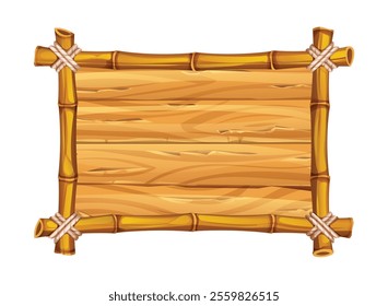Bamboo frame with wooden plank texture, perfect for rustic or adventure themes. Vector cartoon illustration