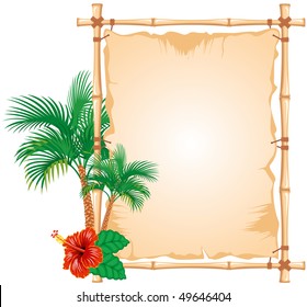 Bamboo Frame with worn Cloth Sign and palm tree