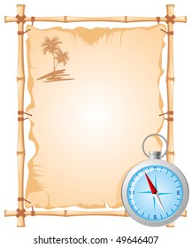 Bamboo Frame with worn Cloth Sign and compass