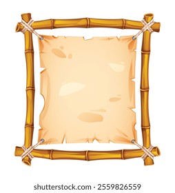 Bamboo frame with worn parchment and sharp edges. Great for banners or creative projects. Vector cartoon illustration