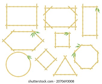 Bamboo frames. Japanese and chinese wooden stick signs, decorative banner borders, cartoon hawaiian signboard neat vector objects. Illustratino of frame rectangle japanese bamboo