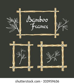 Bamboo frames with leaves on the chalkboard. Vector illustration.