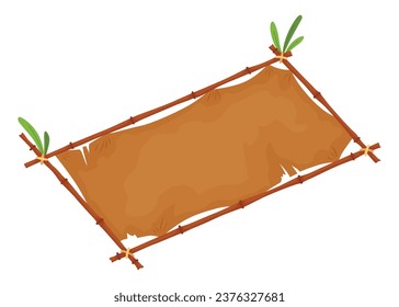 Icono de pergamino de marcos de bambú. Borde de palos tropicales de madera. Caricatura de carteles o carteles de papiro en blanco. Ilustración del vector aislada en fondo blanco