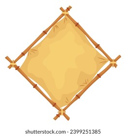 Bambus-Frames Perchment-Symbol. Holzrahmen aus tropischem Stahl. Pappkartoon oder leere Pappbanner. Vektorgrafik einzeln auf weißem Hintergrund