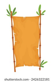 Icono de pergamino de marcos de bambú. Borde de palo tropical de madera. Cartel de dibujos animados o banners de papiro en blanco. Ilustración vectorial aislada sobre fondo blanco