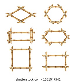 Bamboo frames. Wooden rustic asian banners template bamboo stick vector collections