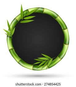 Bamboo grass circle frame with leafs isolated on white background
