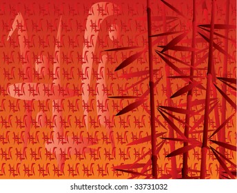 bamboo grass in fire, vector east asian flora illustration