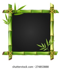 Bamboo grass frame with leafs isolated on white background