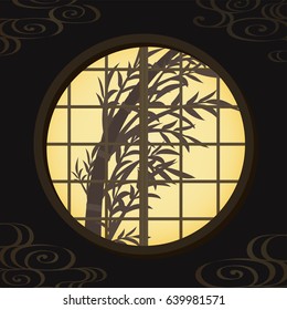 Bamboo grasses silhouette that can be seen from the window of a Japanese style room.