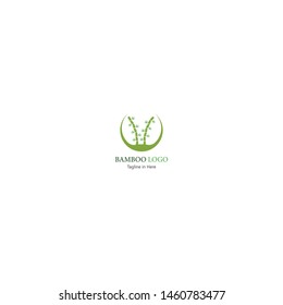 Bamboo with green leaf logo icon vector template