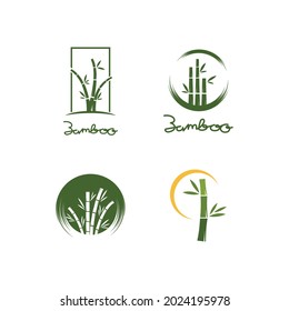 Bamboo with green leaf logo ilustration vector template