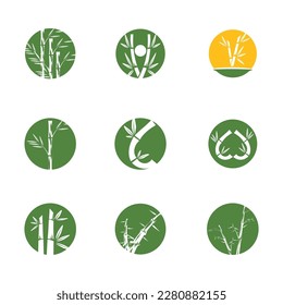 Bamboo with green leaf logo ilustration vector template