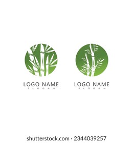 Bamboo with green leaf logo ilustration vector template