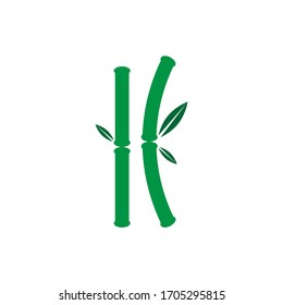 Bambú con hoja verde para la plantilla vectorial del icono del logotipo