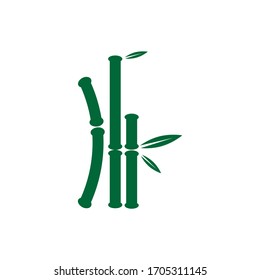 Bambú con hoja verde para la plantilla vectorial del icono del logotipo