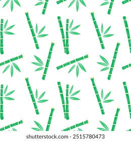 Bamboo green sticks pattern with leaves on white background