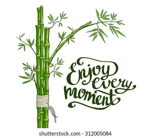 Bamboo green vector illustration. Enjoy every moment card.