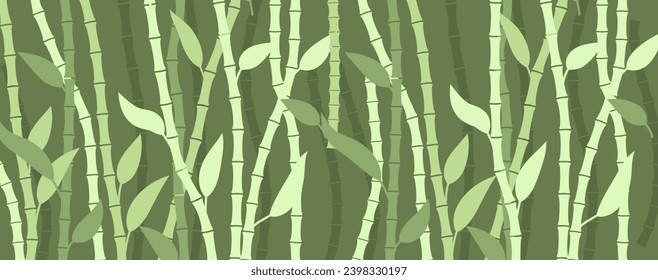 Bamboo grove background. Green tree trunks with leaves and chinese design with japanese pattern of natural zen and natural spa vector