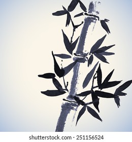 Bamboo hand drawn background. Chinese painting.