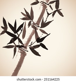 Bamboo hand drawn background. Chinese painting.