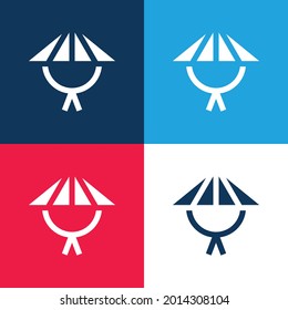 Sombrero de bambú azul y rojo cuatro colores mínimo conjunto de iconos