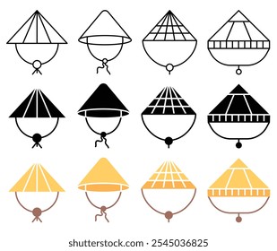 Bamboo hat icon collection on white background
