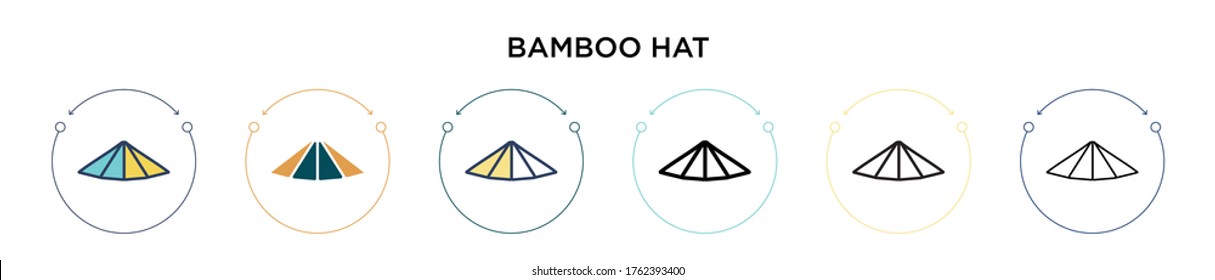 Bamboo hat icon in filled, thin line, outline and stroke style. Vector illustration of two colored and black bamboo hat vector icons designs can be used for mobile, ui, web