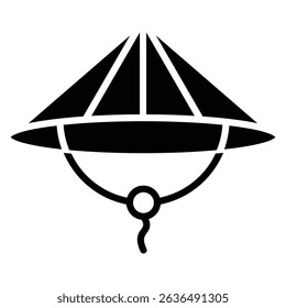 Bamboo hat icon Flat outline fill black and white