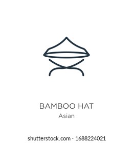 Bamboo hat icon. Thin linear bamboo hat outline icon isolated on white background from asian collection. Line vector sign, symbol for web and mobile