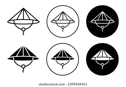 Bamboo hat icon. traditional Taiwanese or Chinese farmer headdress of cone shape logo symbol. handmade conical turban bamboo hat wear vector set 