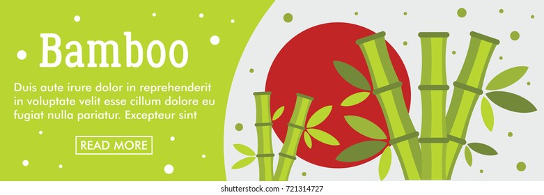 Bamboo horizontal banner. Bamboo orient with red sun vector illustration in flat style for web