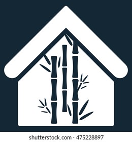 Bamboo House icon. Vector style is flat iconic symbol, white color, dark blue background.