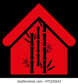 Bamboo House icon. Vector style is flat iconic symbol, red color, black background.