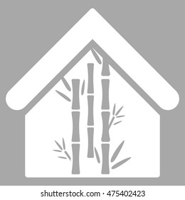 Bamboo House icon. Vector style is flat iconic symbol, white color, silver background.