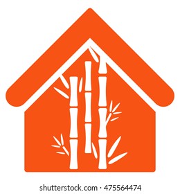 Bamboo House icon. Vector style is flat iconic symbol, orange color, white background.