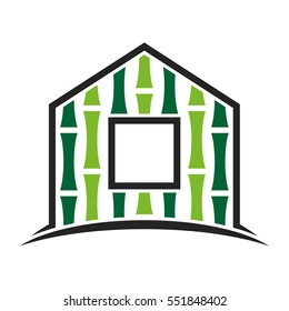 Bamboo House Logo Design. House with Bamboo Constructions